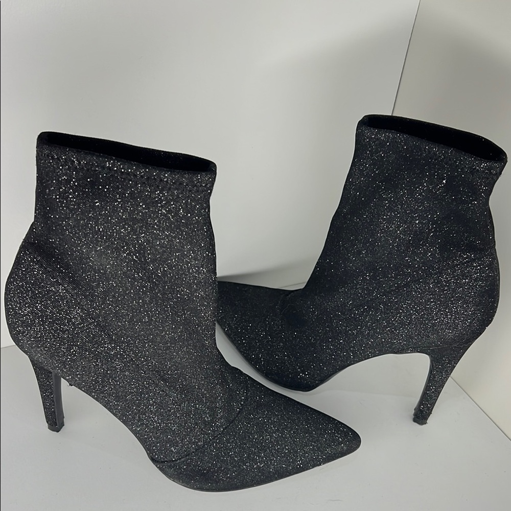 Elegant Black Glitter Sock Ankle Boots